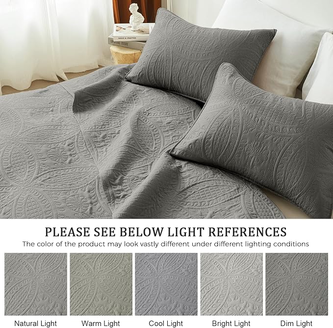 akkialla Dark Grey King/Cal King Quilt Set, Ultrasonic Lightweight Bedspread Coverlet for Modern Minimalist Bedroom, Soft Microfiber Coin Pattern Bedding, 3-Piece (1 Quilt, 2 Pillow Shams) | Breathable fabric