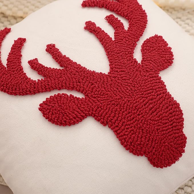 LUOYEHK Christmas Red Reindeer Pillow Covers 18x18 Set of 2 Farmhouse Rustic Throw Pillows Winter Holiday Merry Christmas Cushion Covers for Couch Sofa Bed