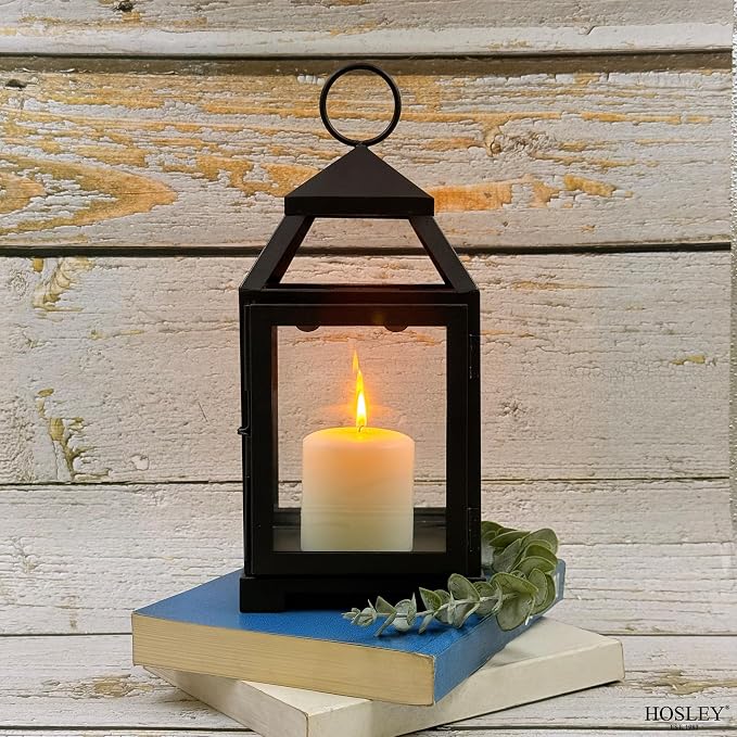 Hosley 12 Inch High Clear Glass and Iron Classic Style Lantern Ideal Gift for Festivities Parties Weddings Aromatherapy and Spa Settings O3