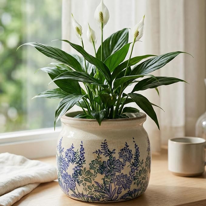 Xiaan Jiaju Pots for Plants, Ceramic Planters for Indoor/Outdoor Plants | 6.29" Round Vase & Plant Pots with Drainage, Vintage Rustic Outdoor Vases for Centerpieces, Home & Porch Decor, Vintage Blue