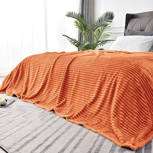 BEDELITE 3D Ribbed Burt Orange Fall Blankets Queen Size for Bed, 90x90 Inch | Soft Warm Decorative Fluffy Blanket, Cozy Fuzzy Lightweight Plush Fleece Throw Blankets for Bed, Room Decor, Gift for Women