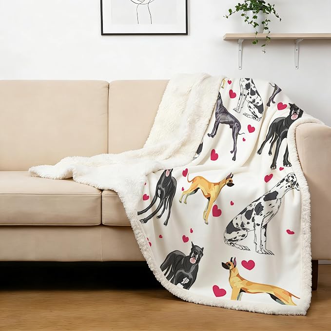 BlessLiving Great Dane Dog Blanket Red Blanket King Heart | Sherpa; BlessLiving Great Dane Dog Blanket Red; Heart; Puppy; Print; Fleece; Throw; Funny; Portrait; Plush; Blankets
