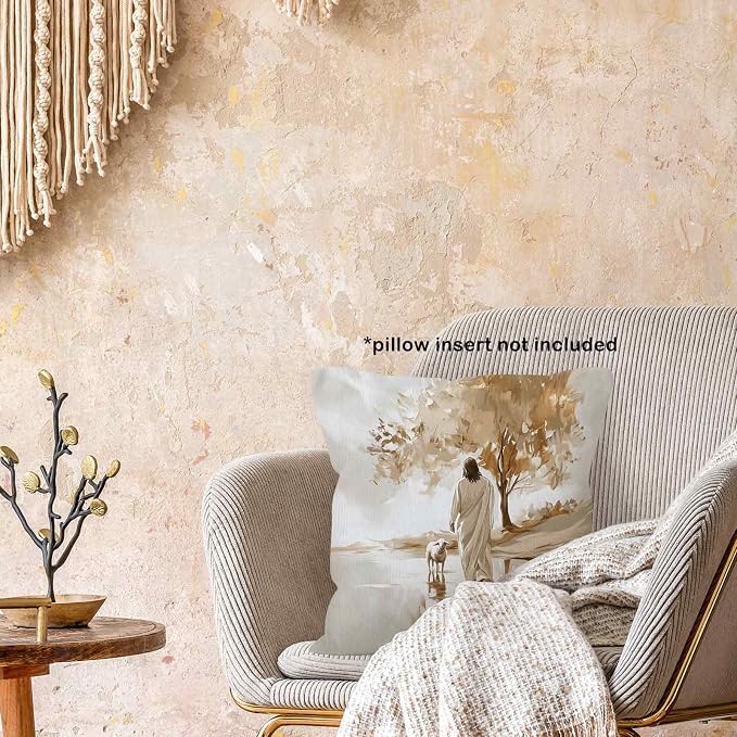 Christian Jesus and the Lost Lamb Throw Pillow Covers 18x18, Vintage Rustic Decor Pillow Cases for Farmhouse Bedroom Living Room, Religious Decorative Square Pillowcases for Couch Bed Sofa