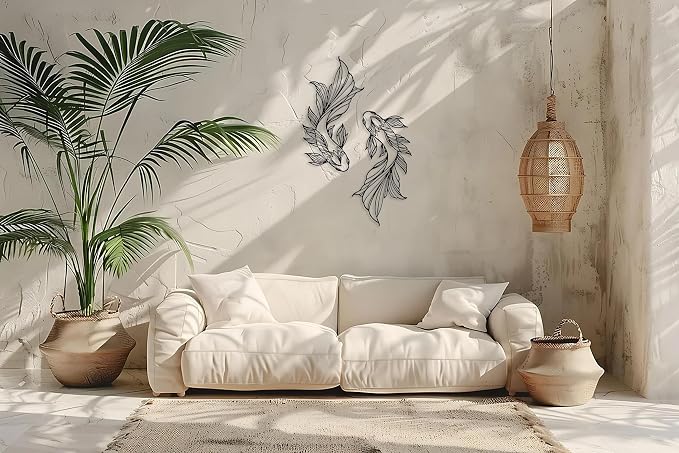 RESACO Koi Fish Metal Wall Art Japanese Art Wall Decor Iron Fish Gifts Asian Decorations for Living Room Bathroom Indoor Outdoor (Black 10.2 x 18.1 inches)