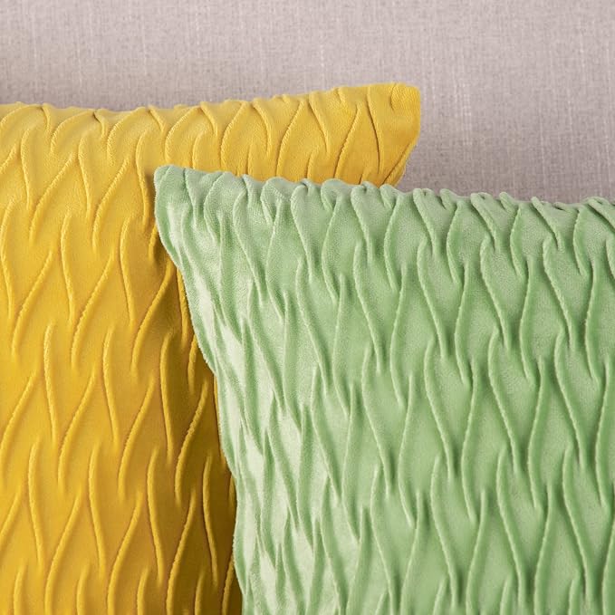 MADIZZ Set of 2 Super Soft Velvet Decorative Throw Pillow Covers 16x16 inch Apple Green Square with Texture Luxury Style Cushion Case Pillow Shell for Sofa Bedroom