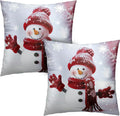 Christmas Snowman Throw Pillow Covers Winter Holiday Pillow Covers 24x24 Red Snowman with Snowflake Cushion Case for Couch Living Room Bedroom Sofa Set of 2