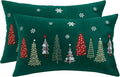 Christmas Embroidery Throw Pillow Covers 16 x 26 inch Set of 2 Christmas Dec Velvet Pillowcases Forest Green Xmas Tree Cushion Pillow Cases Soft Lumbar Holiday Pillowcase