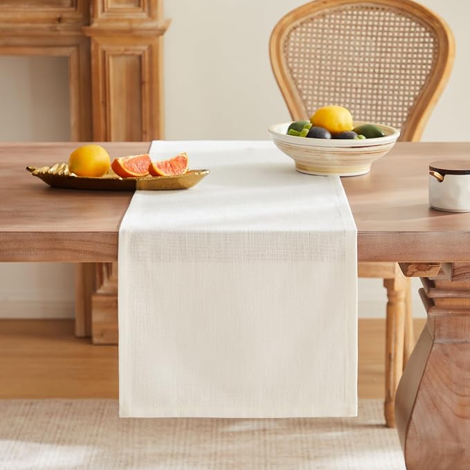 ZeeMart Rustic Cotton Linen Table Runner, 13x90 Inches Off White | Farmhouse Style Linen Table Runners 90 Inches Long, Washable Kitchen Dining Table Decoration for Home Party Decor