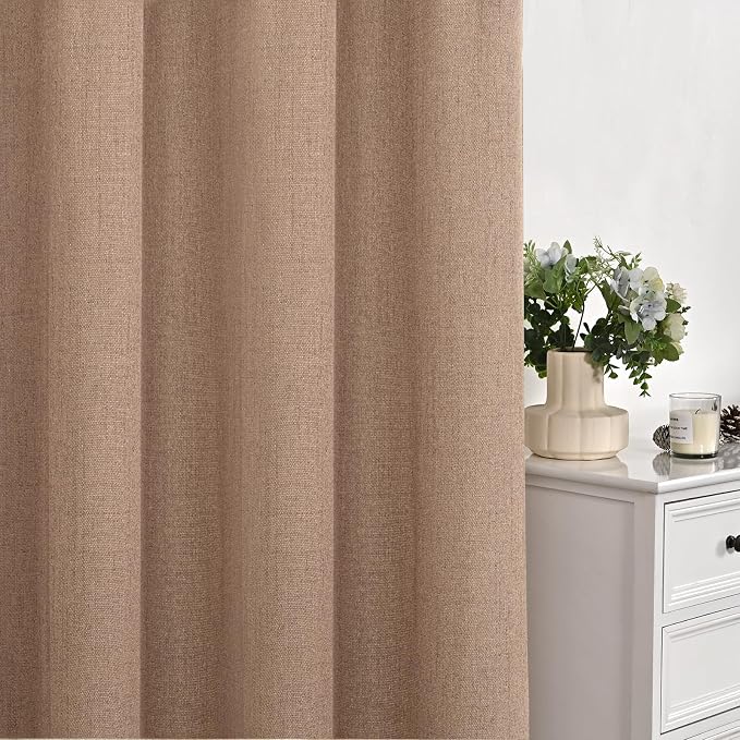 YoungsTex Mocha Brown Linen Curtains 95 Inch Length for Living Room | Light Filtering Drapes with Grommet Semi Sheer Floor Length for Farmhouse Dining Window, 2 Panels, 52 X 95 Inch