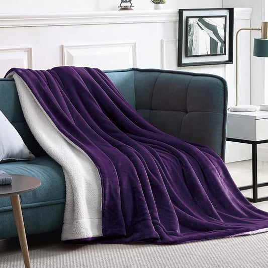 Walensee Sherpa Fleece Blanket Plush Throw Fuzzy Super Soft Reversible Microfiber Flannel Blankets for Couch, Bed, Sofa Ultra Luxurious Warm and Cozy for All Seasons (Purple, 108"x90")