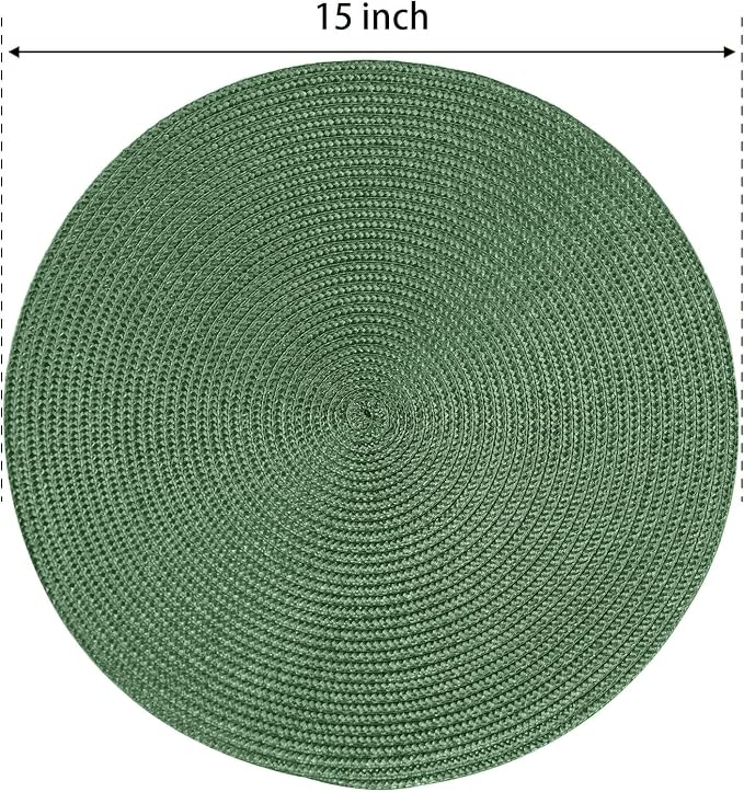 FunWheat Round Braided Placemats Set of 6 Table Mats for Dining Tables Woven Washable Non-Slip Place mats 15 inch (Olive, 6pcs)