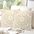 Alysheer Embroidered Decorative Throw Pillow Covers 18"x18" Set of 2 Pieces, Cozy Boho Mandala Knit Pattern, Durable 100% Cotton Canvas，Light Beige Cushion Cases for Sofa Couch Living Room (Ivory)