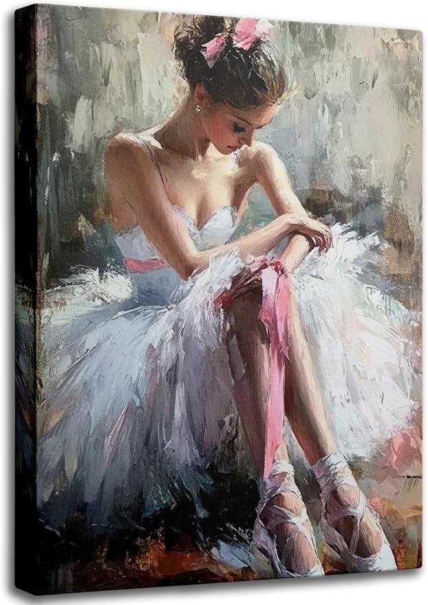 Pink Ballerina Girl Canvas Wall Art Ballet Lover Wall Decor Picture | Modern Ballet Dancer Poster Print for Dance Studio Bedroom Girls Room Preppy Dormitory Painting Artwork Home Decoration