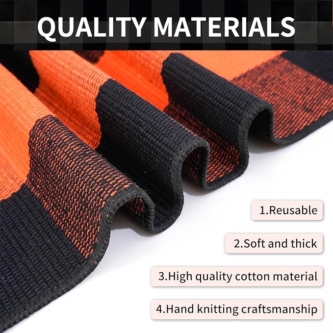Halloween Buffalo Plaid Rug 3x5 Ft, Orange Black Indoor Outdoor Rug | Cotton Blend, Orange Black Checkered, Machine Washable, Layering Rug, Porch Entryway Decor