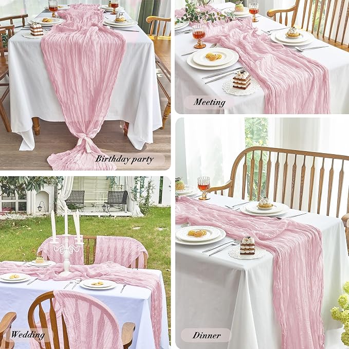 IVAPUPU Pink Table Runner 120 Inches for Wedding Birthday Party Home Decor | 2 Pcs Boho Gauze 10FT Cheesecloth Table Runners for Baby Shower Decorations Summer Garden Farmhouse