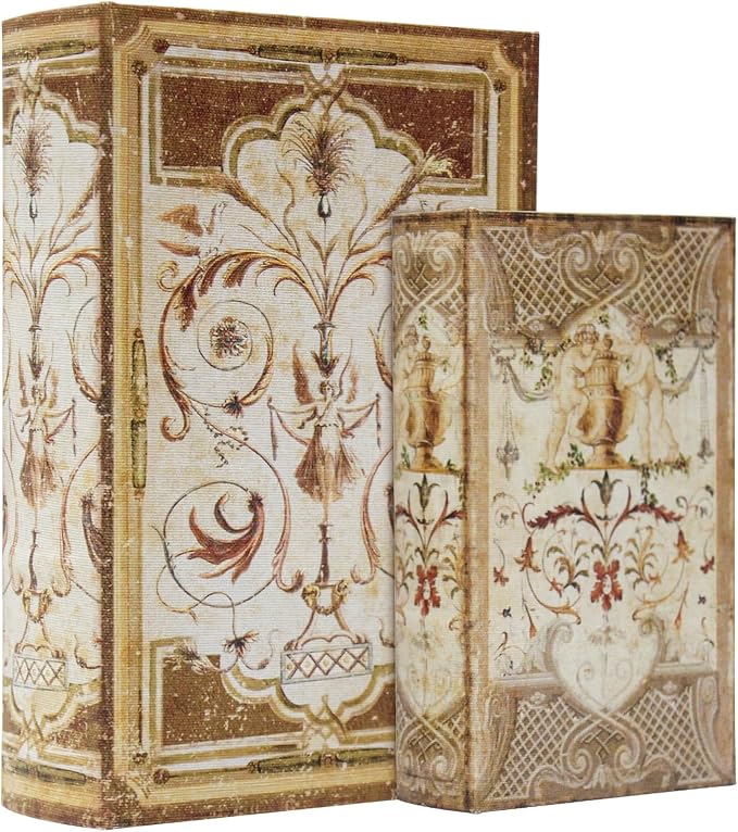 Decorative Book Boxes Set of 2 Magnetic Lock Faux Wooden Storage Book Box