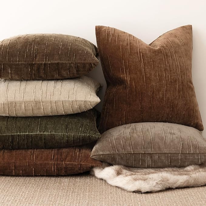 Foindtower Pack of 2 Slubby Textured Chenille Throw Decorative Pillow Covers Square Accent Solid Cushion Cover Neutral Farmhouse Pillow Case for Couch Sofa Bedroom Living Room 20x20 Inch,Dark Bronze