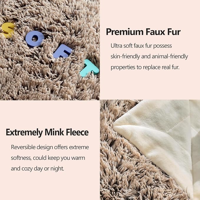 GONAAP Fuzzy Faux Fur Throw Blanket for Couch, Frosty Brown, 50"x60" | Warm Cozy Plush Shaggy Decorative Reversible Thick Non-Heated Fleece Blanket for Sofa Bed, Gift for Women Men, All Season Use