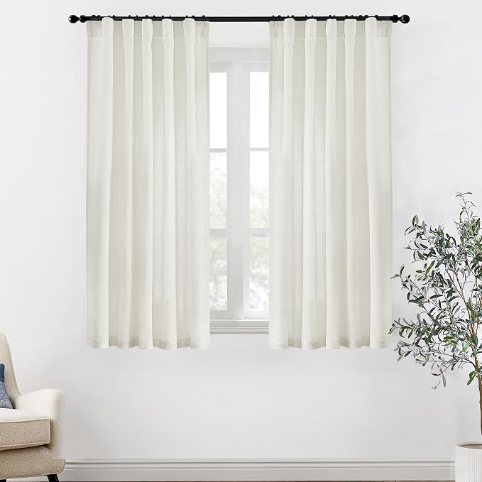 XTMYI 54 Inch Length Sheer Curtains 2 Panels Set for Bathroom,Linen Cotton Semi Privacy Boho Short Curtains for Kitchen Window Bedroom Living Room,40x54 in Long,Cream Ivory Off White