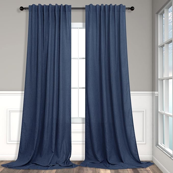 Navy Curtains 108 Inches Long for Living Room 2 Panels Set Back Tab Pocket Light Reducing Semi Transparent Soft Linen Airy Flowy Dark Blue Sheer Curtain for Dining Room Large Windows Sliding 9 FT Tall