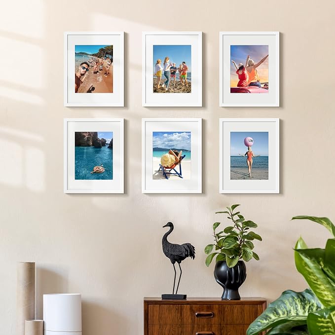 upsimples 11x14 Picture Frame, Gallery Wall Frames Set of 5, White | Photo Frame Collage Wall Decor, 11 x 14 Frame, 8x10 Frame with Mat for Family, Baby, Hallway, Diamond, Christmas