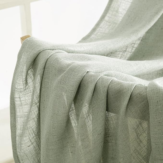 MIULEE Sage Linen Curtains 52x63 Inch Long 2 Panels of Green Window Drapes | Bedroom Living Room,Soft Thick Linen Textured Kitchen,Semi Sheer Light Filtering, Back Tab Rod Pocket, Burlap Look Decor