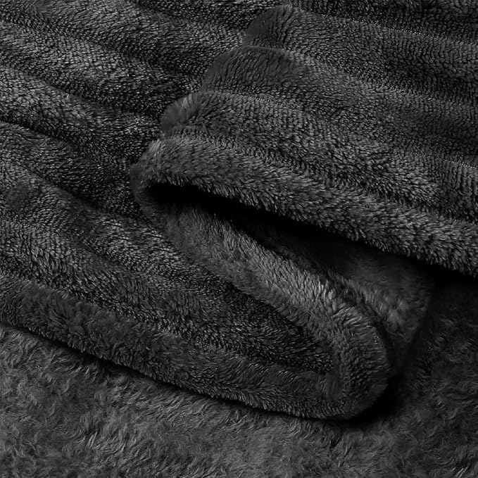 BEDELITE 3D Ribbed Charcoal Grey Fleece Twin Blanket for Bed, 60x80 Inch | Soft Warm Decorative Fluffy Blanket, Cozy Plush Lightweight Fuzzy Throw Blanket for Couch Sofa Room Decor, Gift for Women