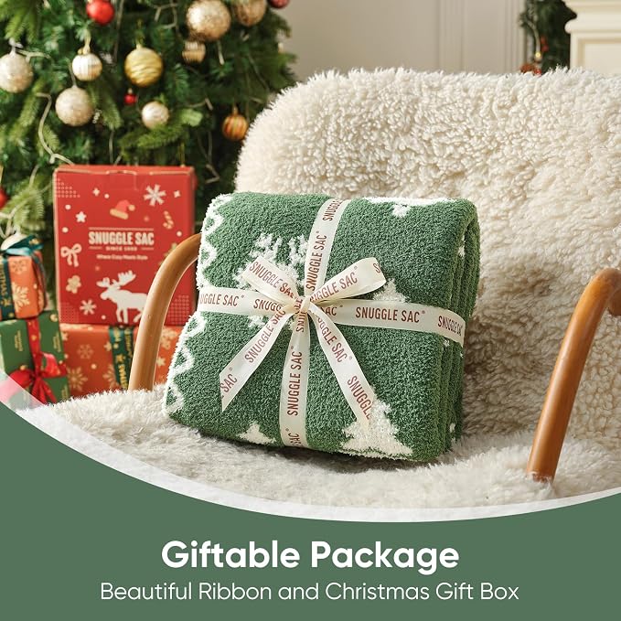 Snuggle Sac Christmas Throw Blanket Fairy Isle Christmas Tree 50x60 inches, Ultra Soft Cozy Gift Throw Blanket for Couch, Sofa and Bed for Xmas