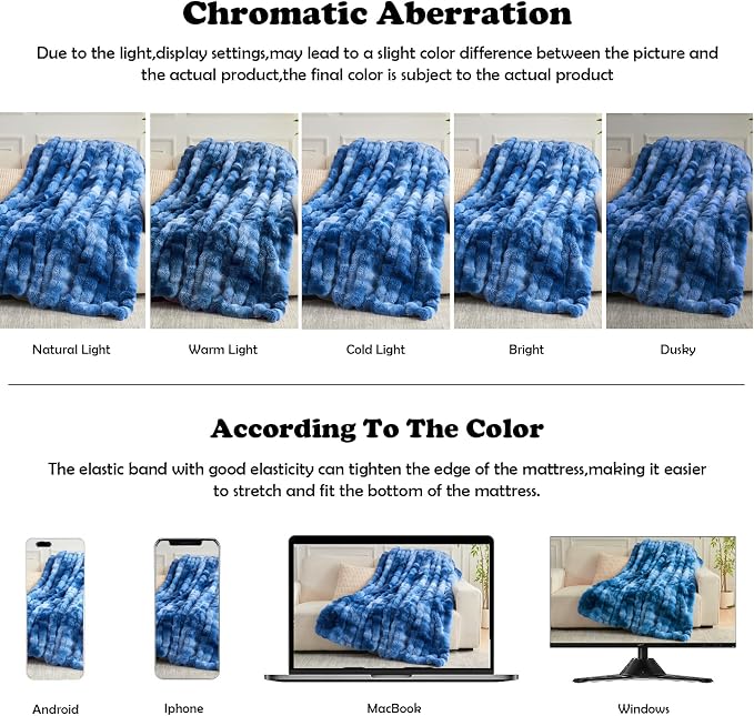 NEWCOSPLAY Faux Fur Bubble Twin Blanket for Couch, Tie-Dye Indigo, 60"x80" | Fluffy Soft Thick Warm Bubble Blanket for Couch Sofa Bed 700GSM, Plush Cozy Luxury Decorative Throw, Gift for Women Men