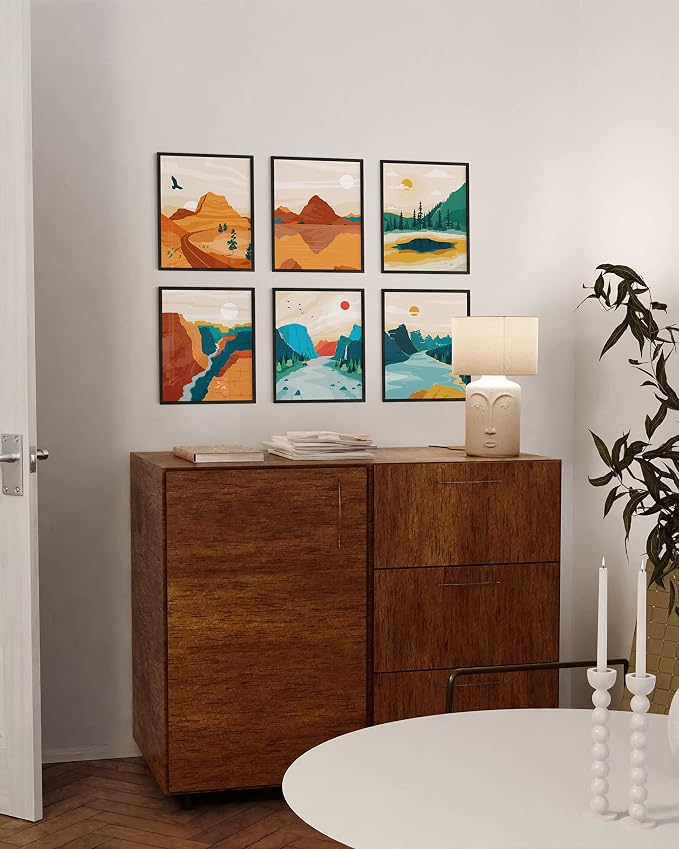 HAUS AND HUES National Parks Posters Set of 6 Landscape Pictures, Nature Prints Mountain Painting Abstract Nature Wall Art, Scandinavian Wall Art Mountains (16x20, Unframed)