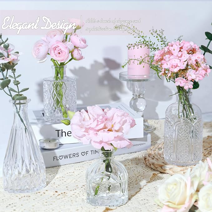 TBWIND 24pcs Clear Glass Bud Vases Set | Small Flower Vases for Centerpieces in Bulk, Mini Vintage Vase for Wedding Decor, and Home Table Décor