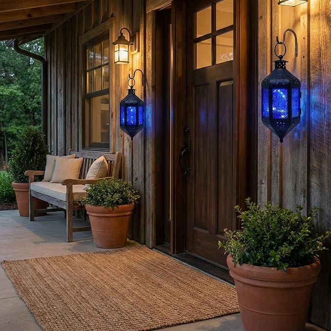 Vela Lanterns Decorative Indoor Outdoor Hanging Candle Holder, Cobalt Blue
