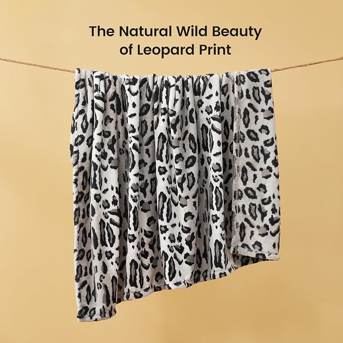 Cozy Bliss Leopard Print Fuzzy Throw Blanket for Couch & Bed, Thick Soft Warm Fleece Blankets for Room Decor, for Girls Kids Women Men, Snow Leopard, Grey 40"*50"