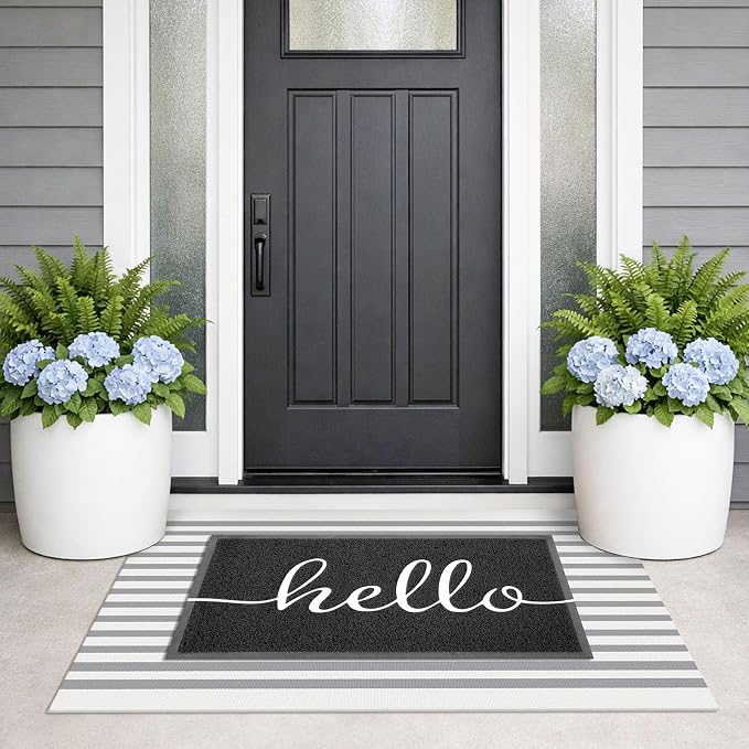 KILOCOCO Striped Rug 2.3'x3.6' Indoor Outdoor Front Door Mat, Grey White | Cotton Washable Striped Front Porch Rug, Woven Layered Doormats, Welcome Mat for Entryway, Low Pile Kitchen Rugs