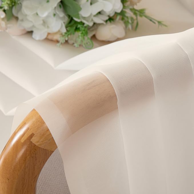 Simplebrand Cream Sheer Curtains, 63" Length, 2 Panels Set - Light Filtering, Rod Pocket Window Curtains for Bedroom (Cream, 59" W x 63" L)