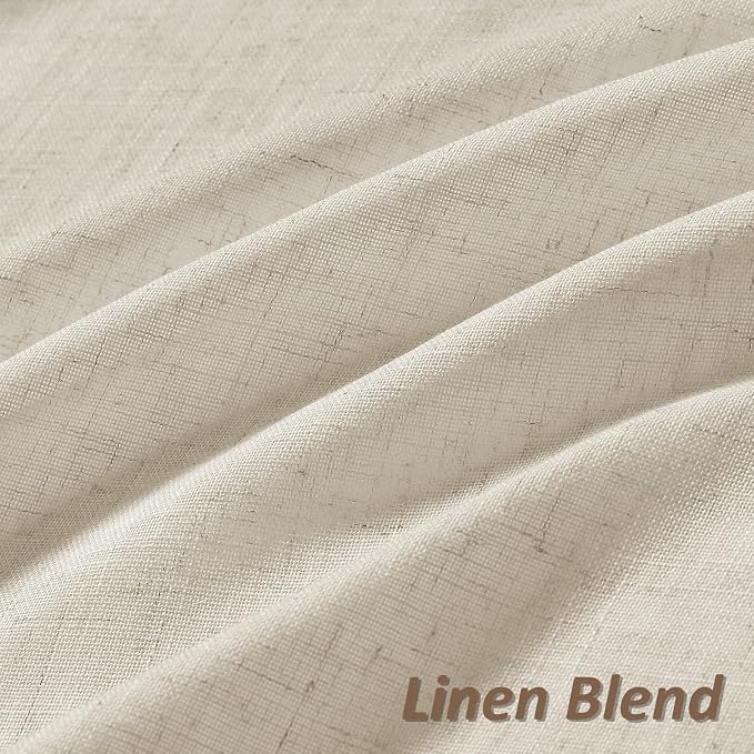 Birch Beige Linen Curtains 102 Inches Long Rod Pocket Semi Sheer Dining Room Cozy Bedroom Decor Cotton Look Country Rustic Farmhouse Boho Curtains 2 Panel Set,52x102