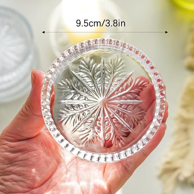 Set of 6 Pillar Candle Holders, 3.5 Inch Glass Candle Plates