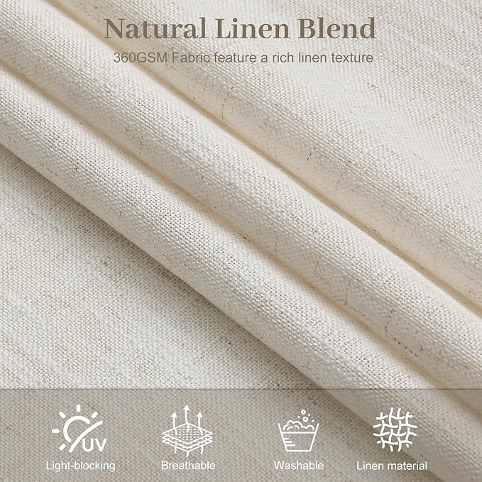 IVAPUPU Pinch Pleated Sheer Linen Curtains Light Filtering for Living Room | Semi Sheer, Pinch Pleat, Linen Blend, with Hook Rings, Ceiling to Floor, Extra Long, Cottage, 40x108, Cream Natural, 2 Panels