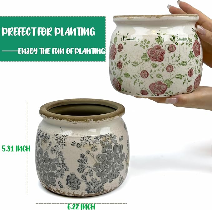 Dosayes Vintage Plant Pot,6.29 inch Ceramic Flower Pot with Drainage
