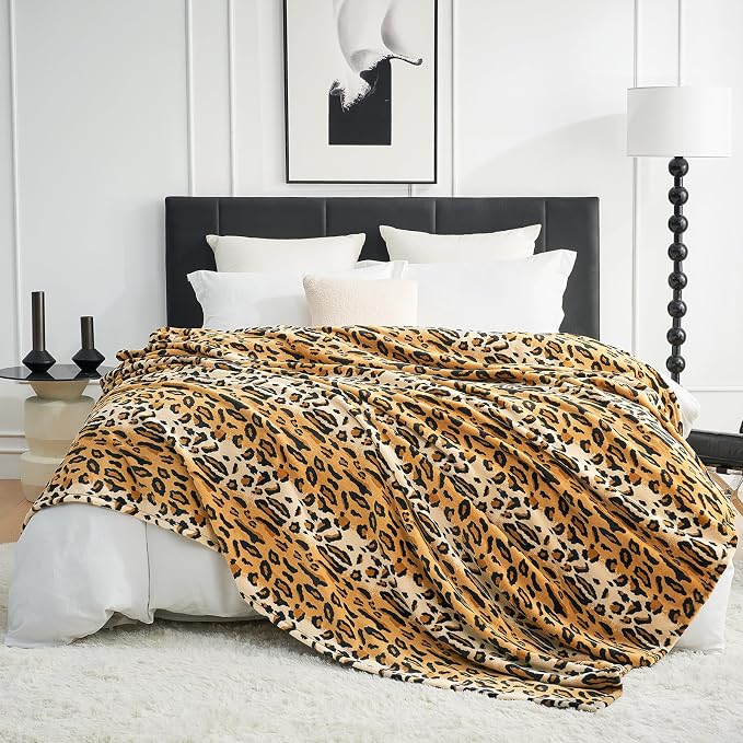 Cozy Bliss Leopard Print Fuzzy Blanket Throw for Bed & Couch - Thick Soft Warm Fleece Blankets for Room Decor, for Kids, Women Men Girls, Brown Cheetah 90"*108"