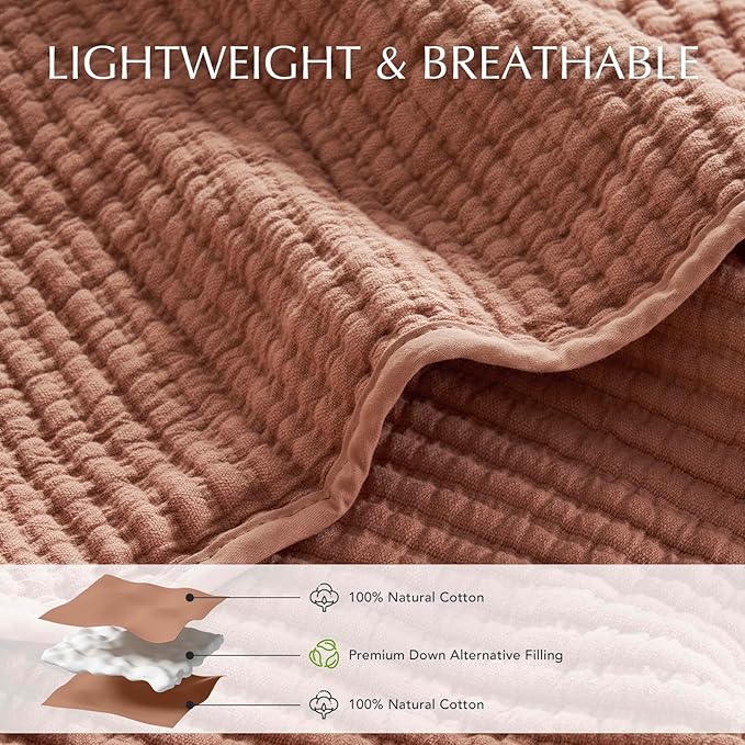 EVERGRACEHOME Cotton Ribbed Matelassé Coverlet Set, King Size, Clay | Soft Lightweight Bedspread, 3 Pieces, Breathable Cozy Oversized Quilted Bedding Set for All Seasons, with 2 Pillow Shams