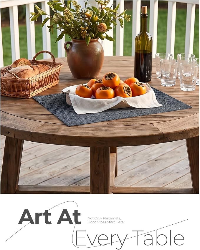Leetaltree Denim Blue Placemats Set of 12 - Heat Resistant Non-Slip Place mats for Dining Table, Washable Durable PVC Vinyl Woven Table Mats（Denim Blue, 12）