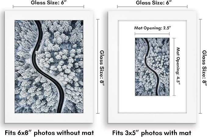 Americanflat 6x8 Picture Frame - Matted to 3x5 - Engineered Wood - White