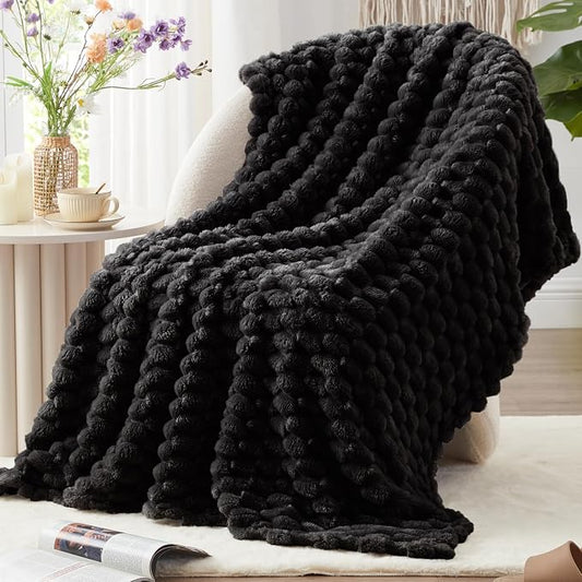 EXQ Home Fleece Throw Blanket for Couch and Bed, 3D Imitation Large Turtle Shell Jacquard Decorative Blankets, Plush Lightweight Fuzzy Flannel Blanket Suitable for All Seasons (50"×60",Black)