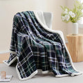 PU MEI Sherpa Fleece Throw Blanket 80" x 90" Reversible Plush Fluffy Large Big Blanket Lattice Flannel Blankets for All Season Use,Dark Green Check