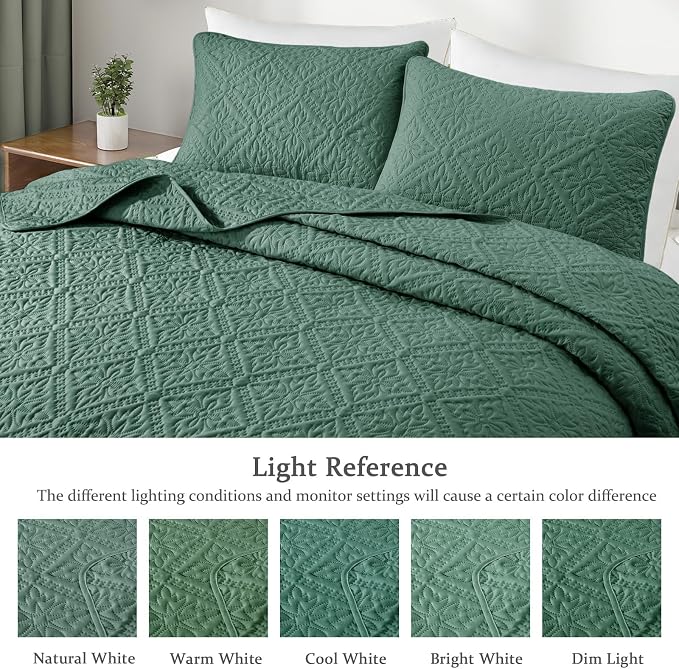 Exclusivo Mezcla Full Queen Quilt Set, Green | Lightweight Soft Bedspreads Coverlets, All Season Bedding with 2 Pillow Shams, Modern Style for Bedroom Guest Room