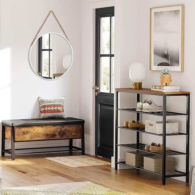 Hanging Circle Mirror Modern Metal Framed Round Mirrors Wall Decorative Rope Hanging Mirrors with Bead for Living Room Entryway Bathroom Bedroom White 18"