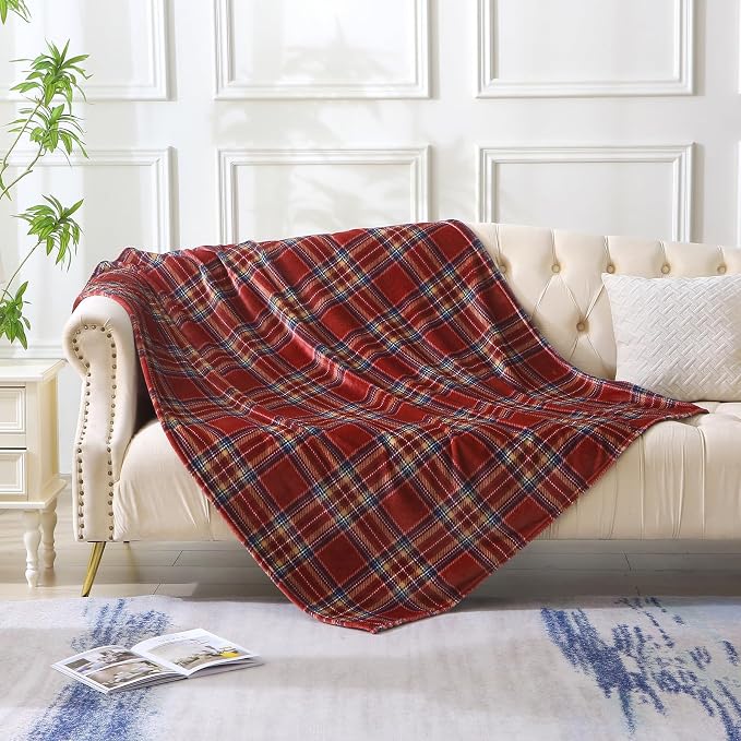 MERRYLIFE Dark Red Plaid Throw Blanket for Couch Bed Sofa Throw Size 50"60" | Grid Pattern, Ultra-Plush Soft, Decorative Colorful Travel Blanket, farmhouse, Gift Choice, Home Pet Use