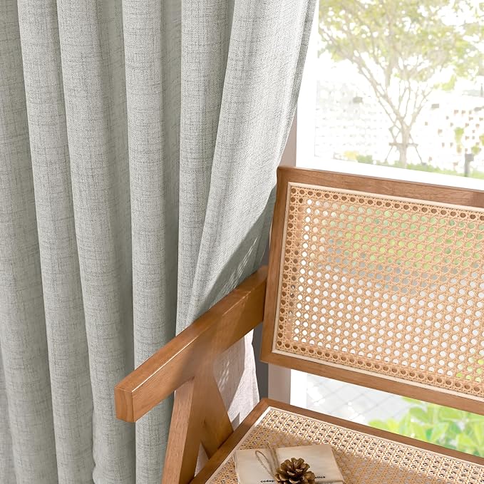 YoungsTex Extra Long Linen Curtains 95 Inch Length for Living Room, Light Grey Semi Sheer Drapes with Bronze Grommet Light Filtering for Dining Bedroom, 2 Panels, 52 X 95 Inch