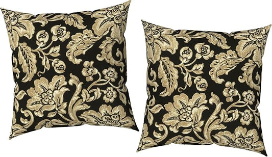 Outdoor Pillow Covers 16x16 Inch Set of 2 Waterproof Decorative Throw Pillow Covers Patio Pillow Cases for Patio Furniture Garden Couch Farmhouse,Jacobean Black